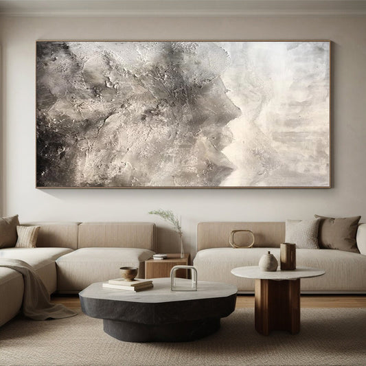 Hand-Painted Gray & White Textured Mountain Abstract, Acrylic Modern Art Painting HS251