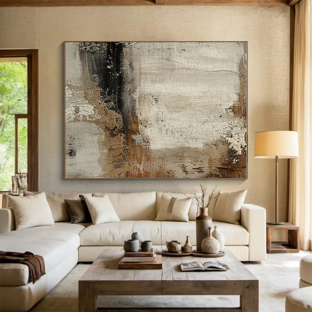 Modern Art Acrylic with Beige, Brown, Black and Gray Colors, Textured Abstract Theme HS489