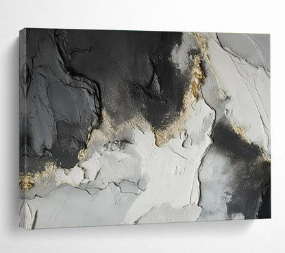 Contemporary Abstract Art: Black Grey and Gold Textured Abstract Painting WB361