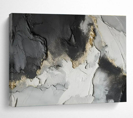 Contemporary Abstract Art: Black Grey and Gold Textured Abstract Painting WB361