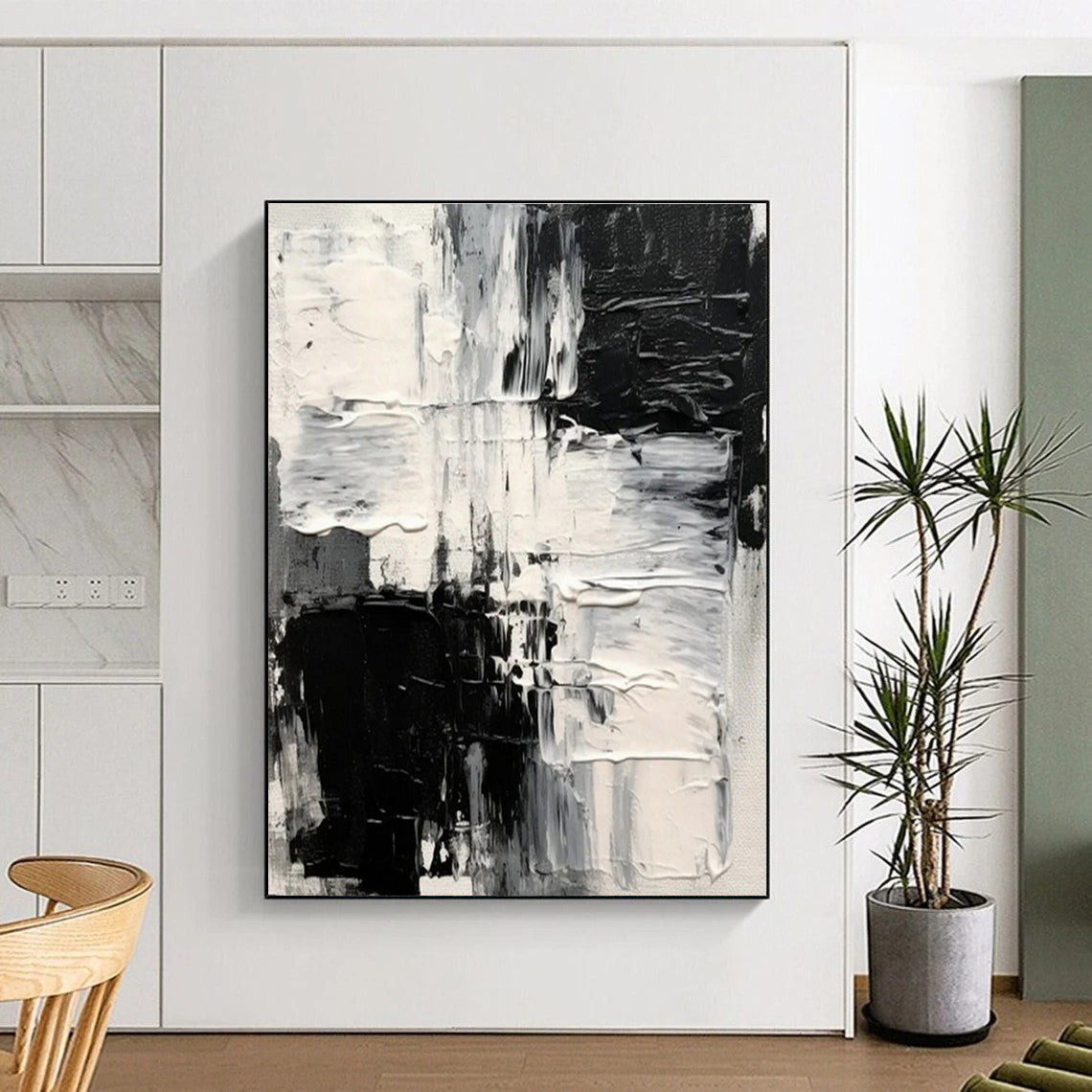 Minimalist Canvas Art Black and White Textured Abstract Art HS733