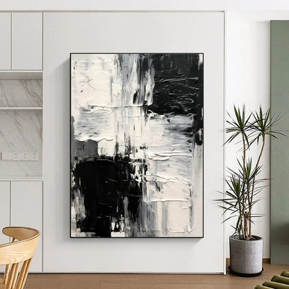 Minimalist Canvas Art Black and White Textured Abstract Art HS733