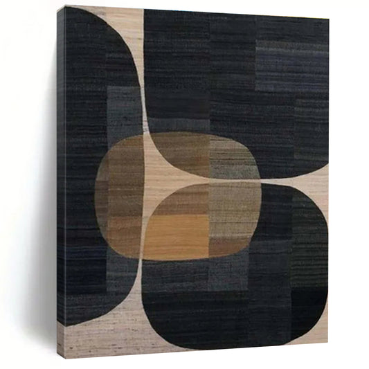 Unique Abstract Art Black, Brown & Beige Geometric Abstract, Large Contemporary Wall Art HS332