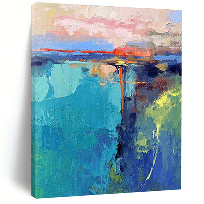 Turquoise, Pink, and Orange Abstract Coastal Painting For Sale Online WS483