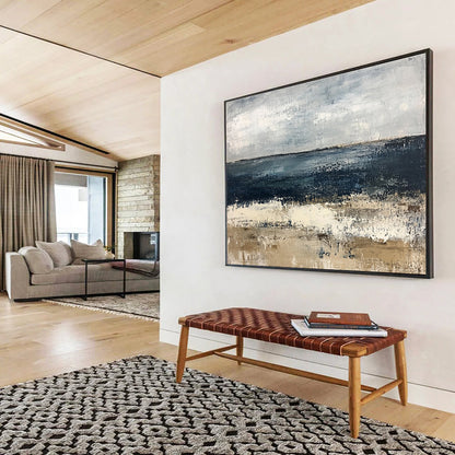 Contemporary Abstract Painting with Gray, Blue and Beige Colors, Seaside Abstract Theme WB309