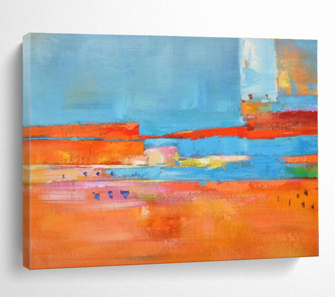 Oversized Canvas Art Blue, Orange and Red Abstract Landscape Painting WB099