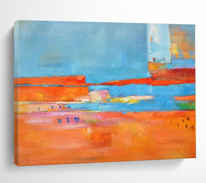 Oversized Canvas Art Blue, Orange and Red Abstract Landscape Painting WB099