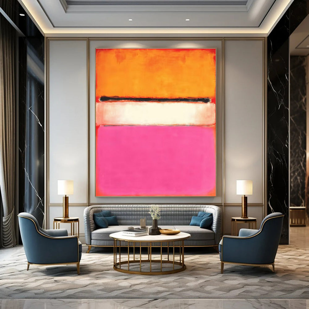 Orange, Pink, and Black Abstract Color Block Painting For Sale Online WS495