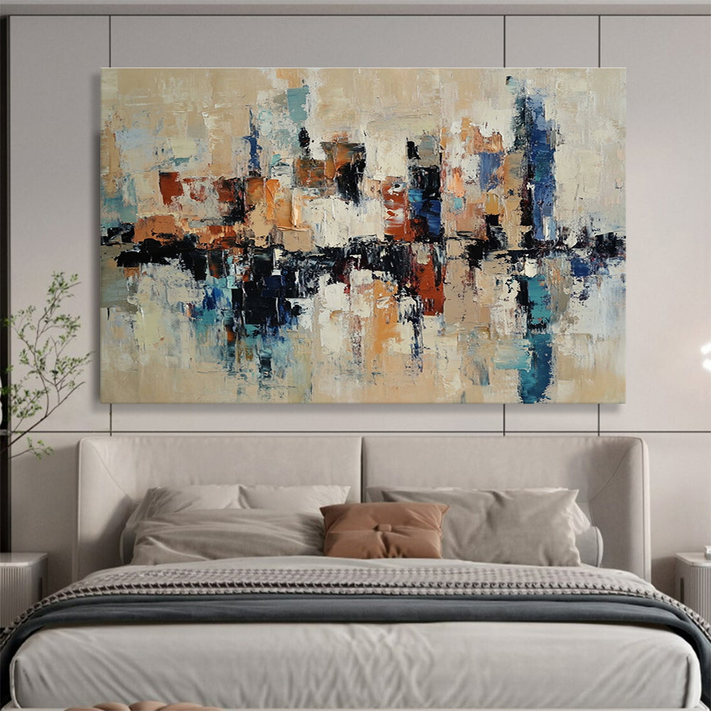 Modern Art Abstract Paintings with Beige, Blue, Brown, White and Black Colors, Urban Reflection Theme WB310