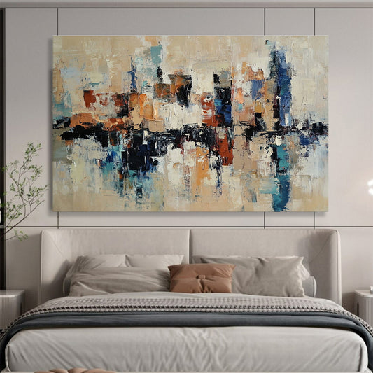 Modern Art Abstract Paintings with Beige, Blue, Brown, White and Black Colors, Urban Reflection Theme WB310