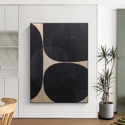 Handmade Art Black & Beige Geometric Abstract, Minimalist Canvas Art HS324