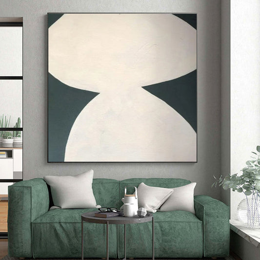 Minimalist Canvas Art White and Dark Green Organic Abstract Art HS646