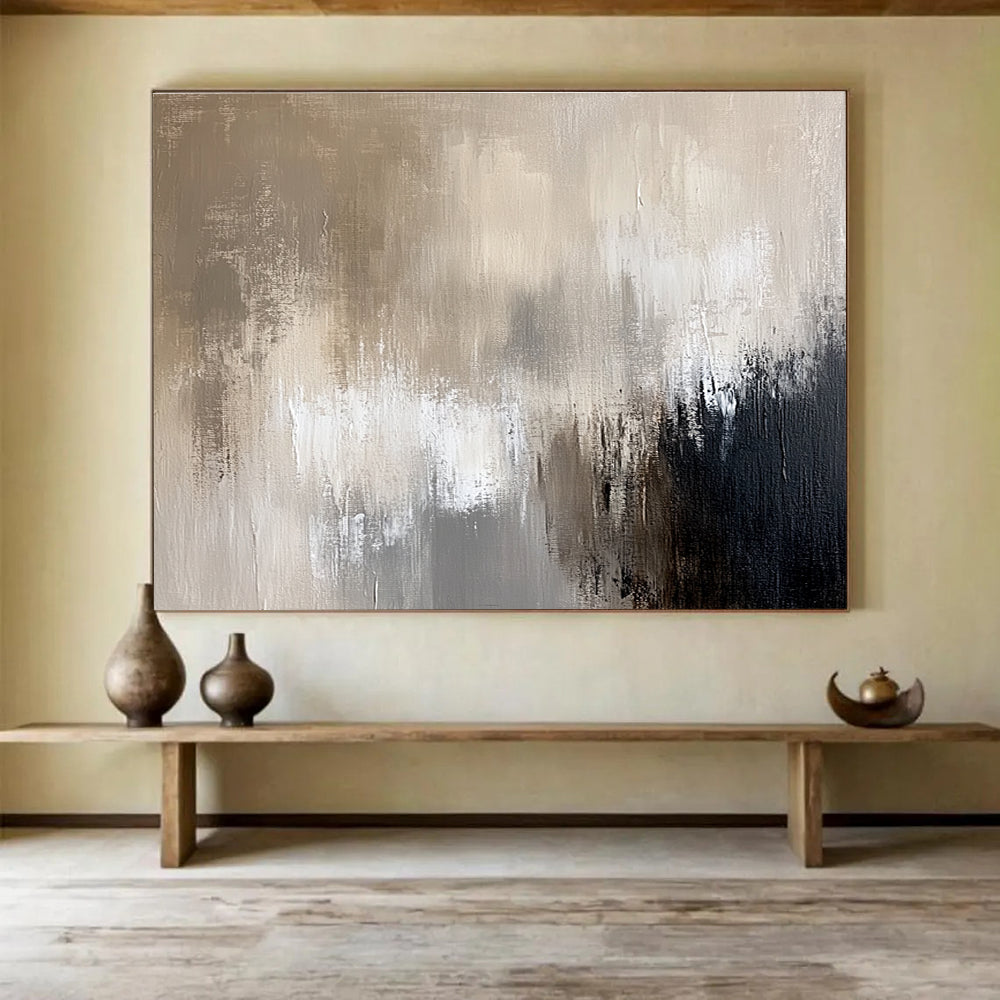 Big Size Beige, Gray, and Black Abstract Textured Art - Acrylic Painting WB300