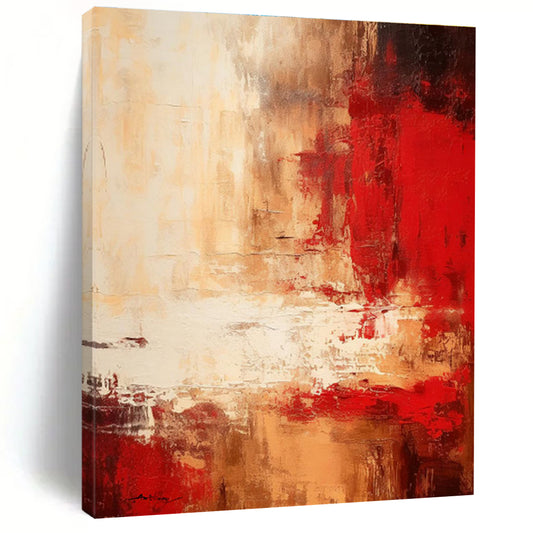 Gaint Canvas Art Red & Beige Textured Abstract, Oversized Abstract Wall Art HS460