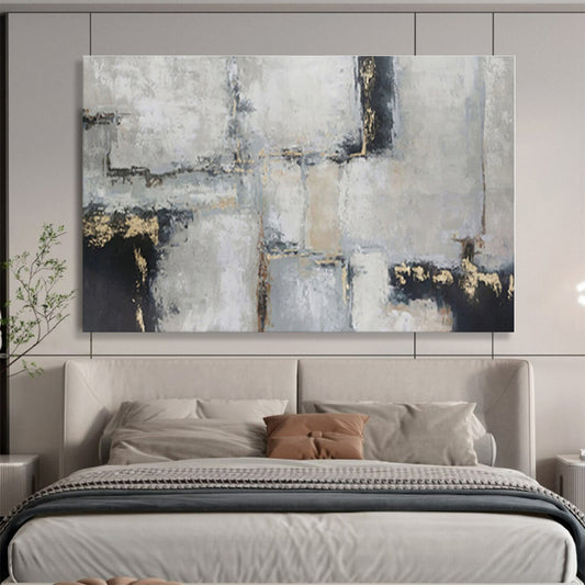Large Size Gray, Gold and Red Abstract Urban Painting WB089