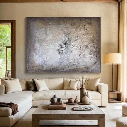 Minimalist Canvas Art Beige & Gray Textured Abstract, Handmade Art HS252
