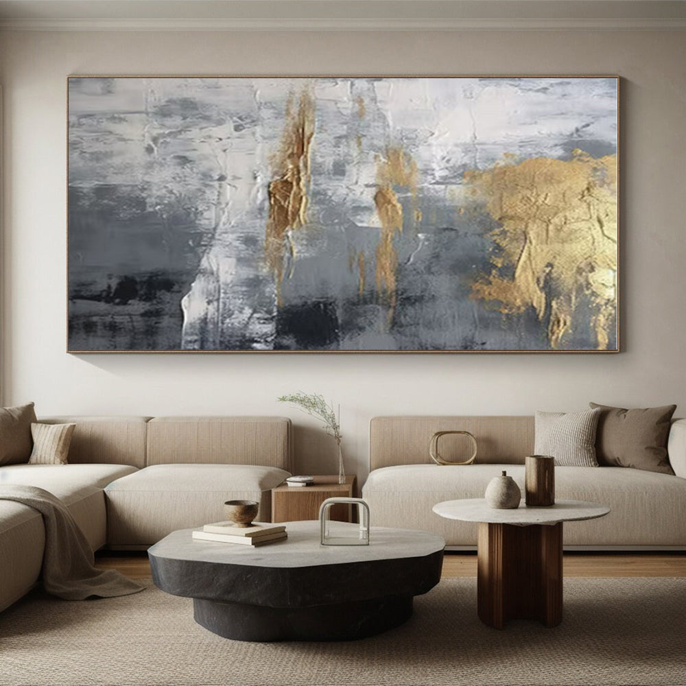Hand Painted Art Gold, Gray, and White Textured Abstract Art HS735