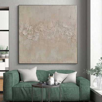 Hand-Painted Minimalist Canvas Art in Beige with Textured Details - Large Painting In Living Room HS505