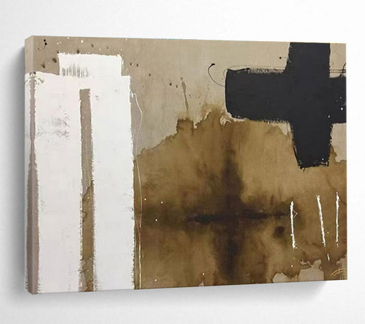 Brown, Black, White Abstract Geometric Art For Sale WB390