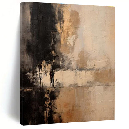 Unique Abstract Art Black & Beige Textured Abstract, Large Contemporary Wall Art HS367