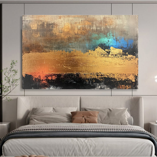 Huge Size Gold, Teal, and Brown Abstract Textured Art - Acrylic Painting WB284
