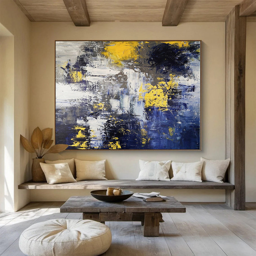 Huge Size Blue, Gray and Gold Abstract Textured Painting WB127