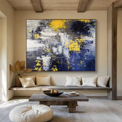 Huge Size Blue, Gray and Gold Abstract Textured Painting WB127