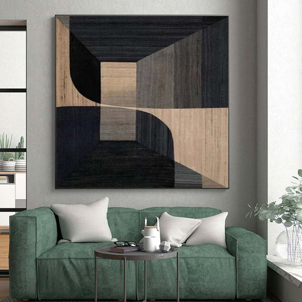 Gaint Canvas Art Black & Beige Geometric Abstract, Oversized Abstract Wall Art HS328