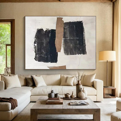 Handmade Art Black, Brown, and White Textured Abstract Art HS703