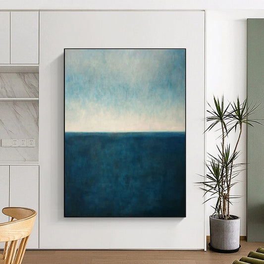 Blue and White Abstract Seaside Painting For Sale WS515