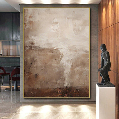 Hand-Painted Beige and Brown Abstract Textured Painting For Sale HS070