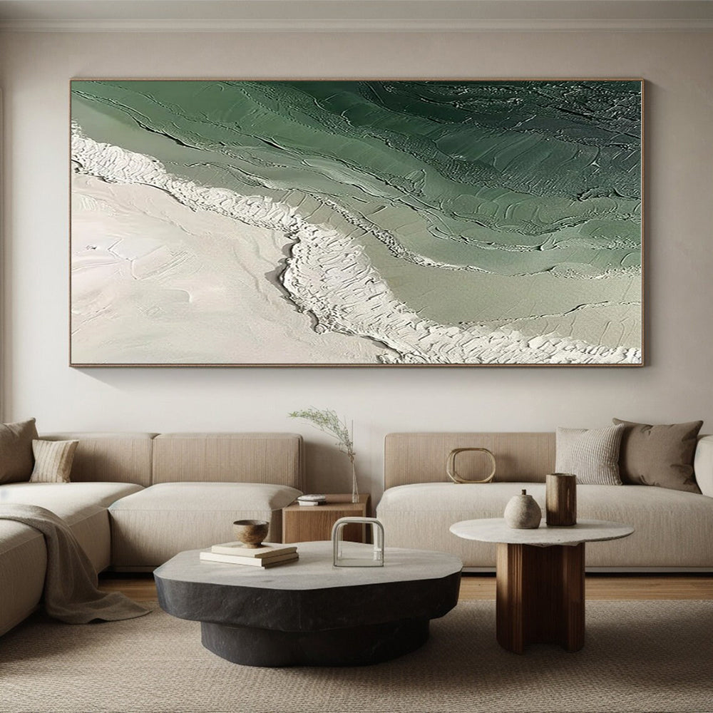 Acrylic Modern Art Paintings Green and White Textured Abstract Painting On Canvas HS816