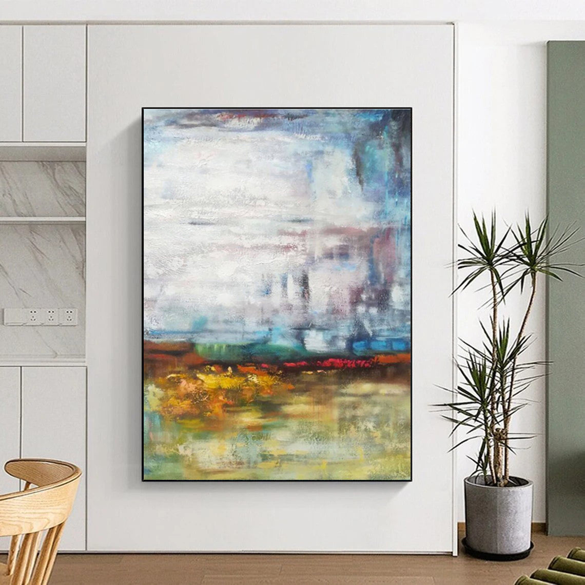 Blue, Green, Yellow Abstract Landscape Art For Living Room and Sunroom WS465