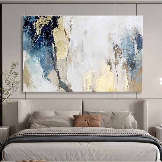 Oversized Canvas Art Blue, Gold and White Abstract Textured Painting WB112