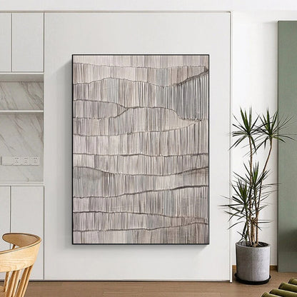 Hand-Painted Gray and White Textured Abstract Linear Painting For Sale HS016
