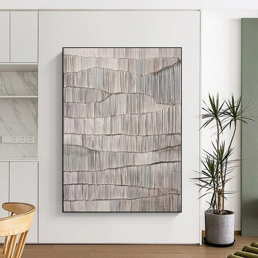 Hand-Painted Gray and White Textured Abstract Linear Painting For Sale HS016