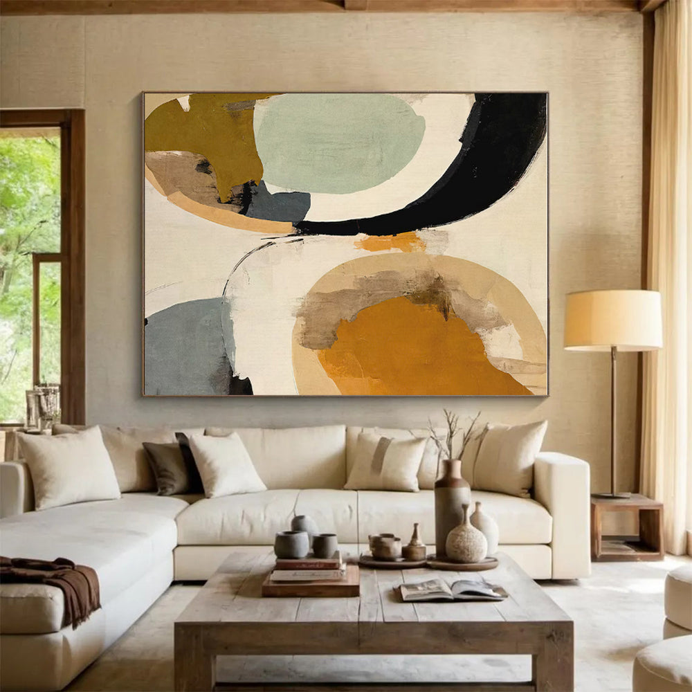 Cool Abstract Paintings Circular Shapes in Warm and Neutral Tones HS579
