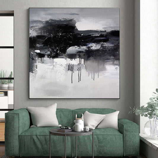 Handmade Art Black & White Textured Abstract, Minimalist Canvas Art HS428