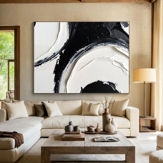 Modern Art Absract Black and White Abstract Textured Painting For Sale HS127