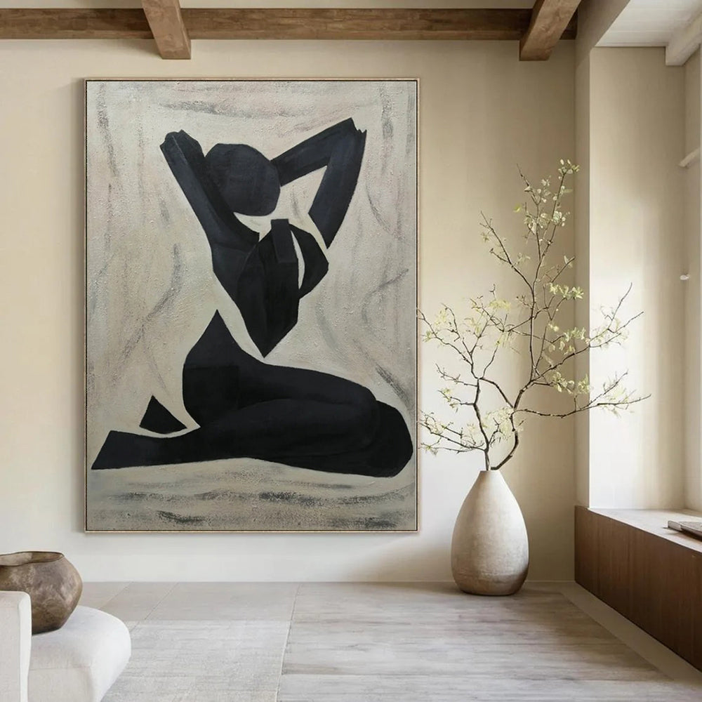 Black, Beige Abstract Figurative Art For Living Room and Art Studio WS425