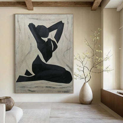 Black, Beige Abstract Figurative Art For Living Room and Art Studio WS425