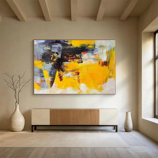 Big Size Yellow, Gray and Black Abstract Expressionist Painting WB101
