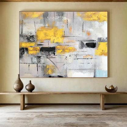 Huge Size Yellow, Gray and Black Abstract Geometric Painting WB074
