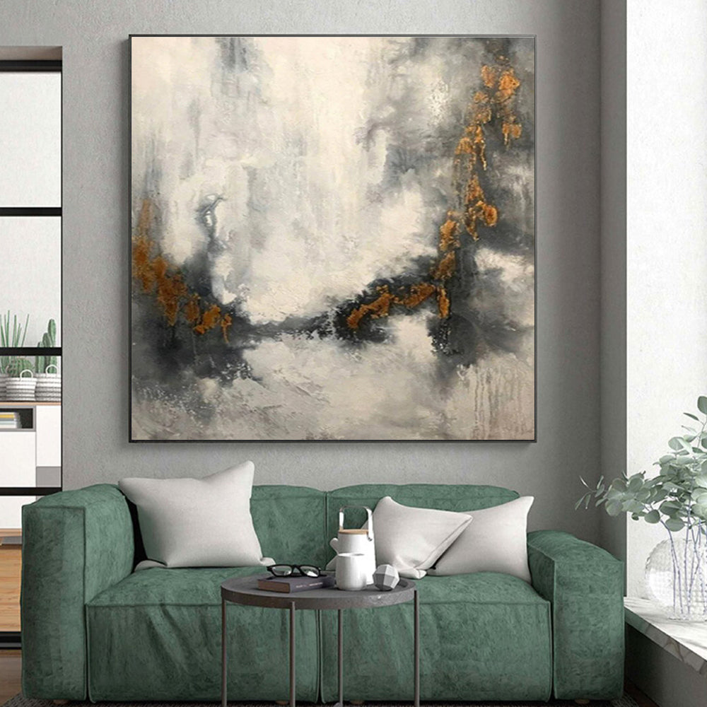 Hand Painted Art Gray & Gold Textured Abstract, Acrylic Modern Art Paintings HS430