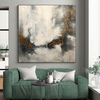 Hand Painted Art Gray & Gold Textured Abstract, Acrylic Modern Art Paintings HS430