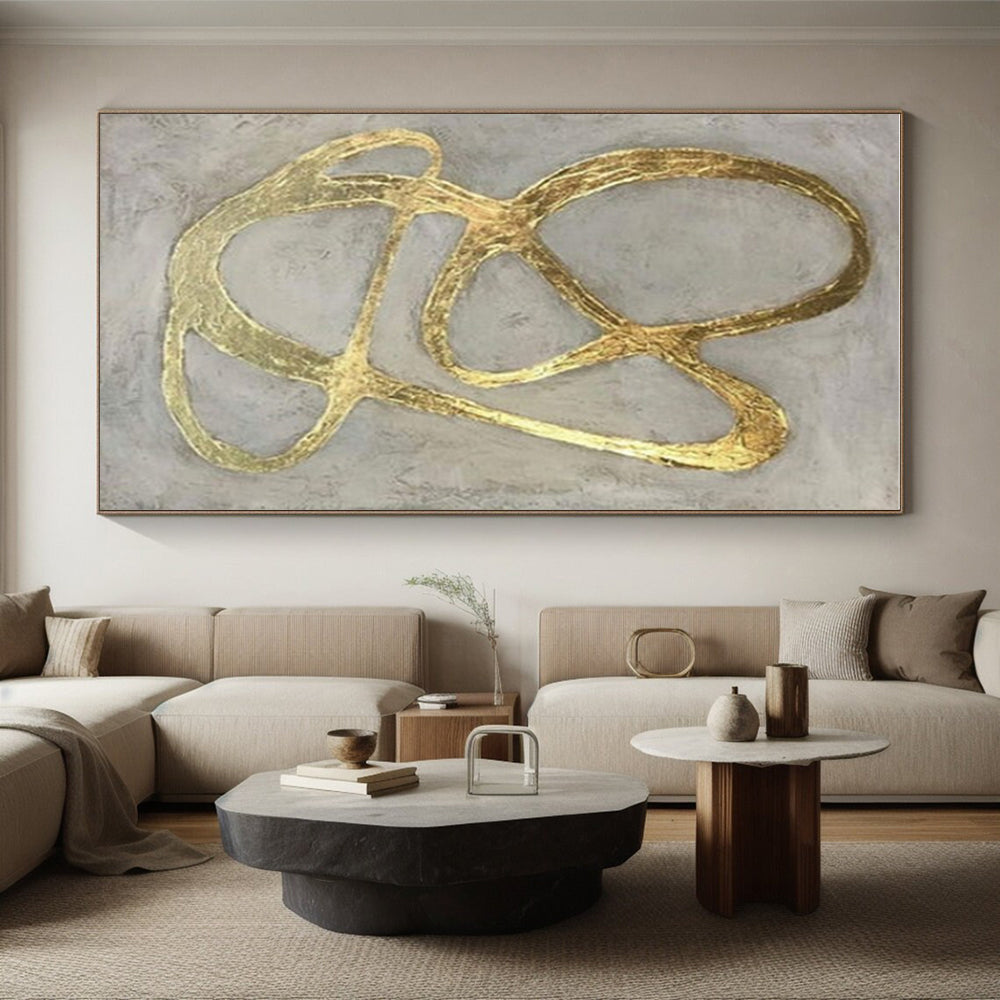 Hand Painted Art Gold and Gray Textured Abstract Art HS677