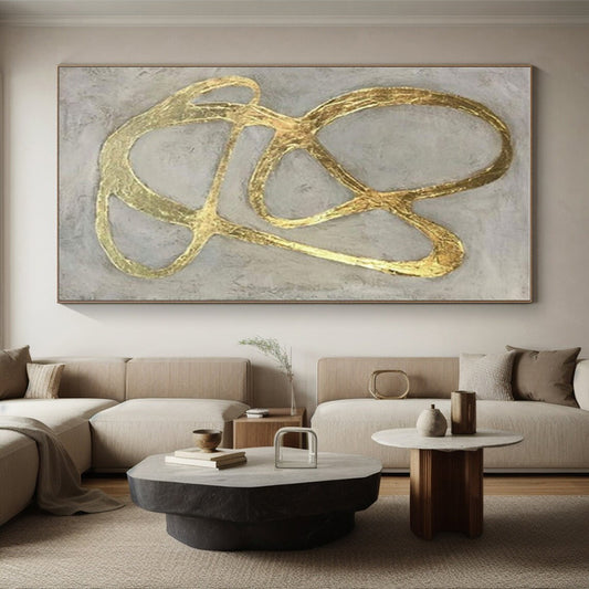 Hand Painted Art Gold and Gray Textured Abstract Art HS677