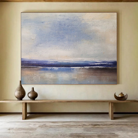 Horizontal Big Size Blue and Brown Abstract Seaside Painting WB191