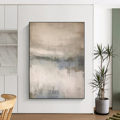 Large Painting In Living Room Gray and Blue Abstract Misty Landscape Painting For Sale HS107