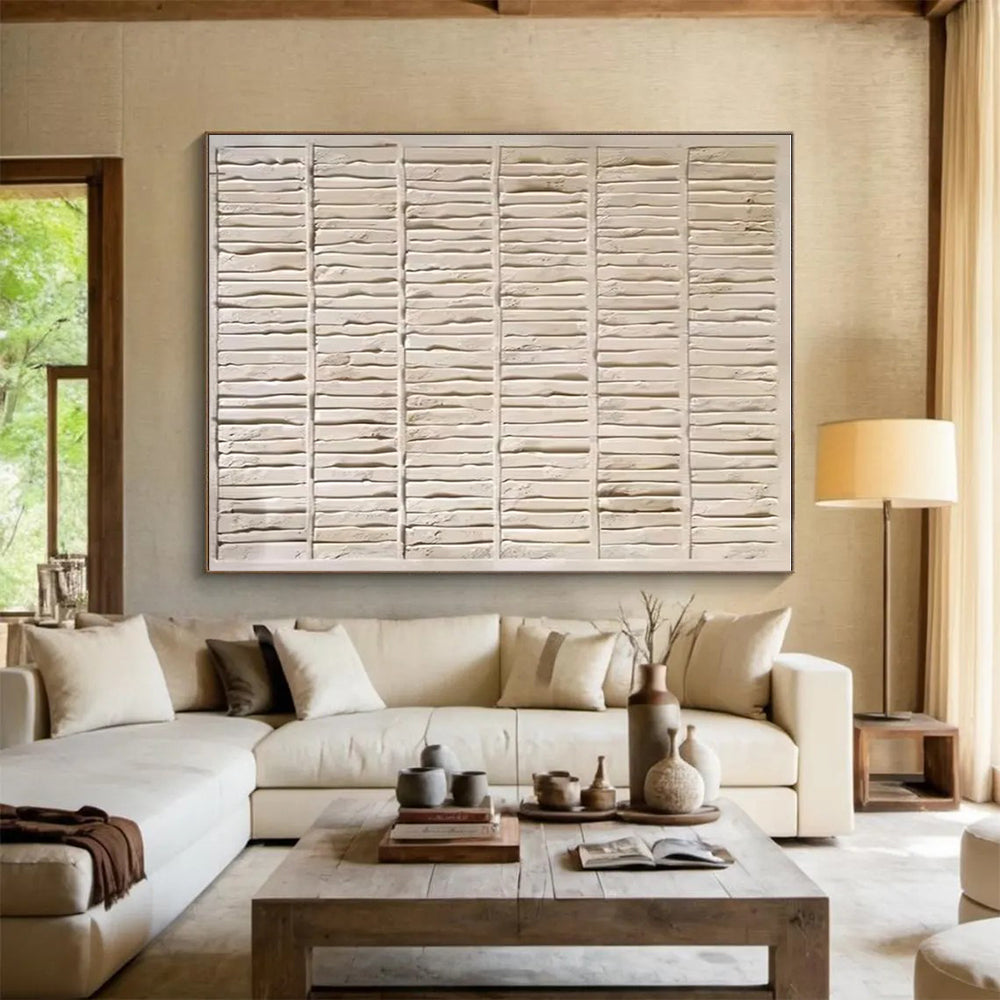 Handmade Art Beige Textured Abstract Painting On Canvas HS819